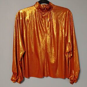 Metallic Copper Long Sleeved Mock Turtleneck Blouse S